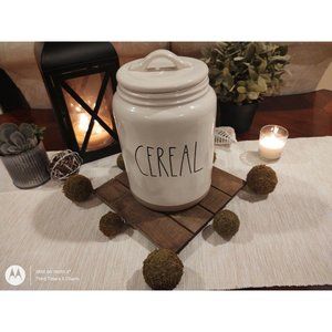 Rae Dunn “CEREAL” 9" Cellar Canister Raw Tan Trim